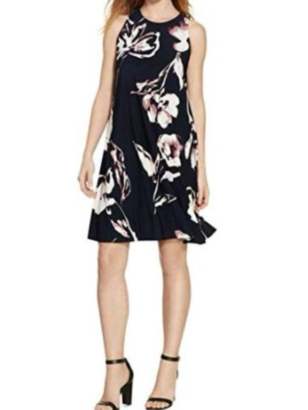 LAUREN Ralph Lauren Navy Blue floral sleeveless shift dress size 2